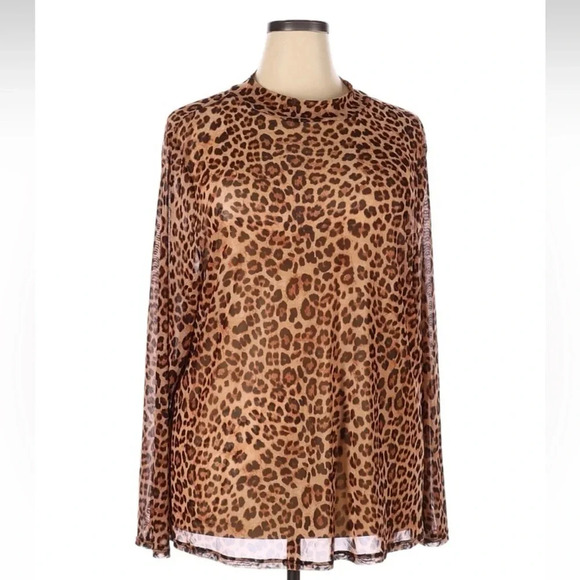 Torrid Mesh Semi Sheer Mock Neck Leopard Print Long Sleeve Top Plus Size 5X - Picture 3 of 7